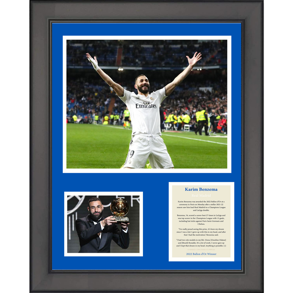 Framed Karim Benzema 2022 Ballon d'Or Real Madrid Soccer Futbol 11"x14" Three Photo Collage (ONLINE ORDER ONLY)
