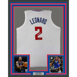 Framed Facsimile Autographed Kawhi Leonard 35x39 Los Angeles LA White Reprint Laser Auto Basketball Jersey (ONLINE ORDER ONLY)