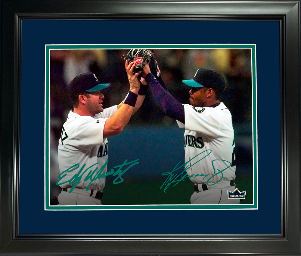 Framed Ken Griffey Jr & Edgar Martinez Seattle Mariners Dual Facsimile Laser Engraved Signature Auto 11"x14" Baseball Photo HOFSM Holo (ONLINE ORDER ONLY)