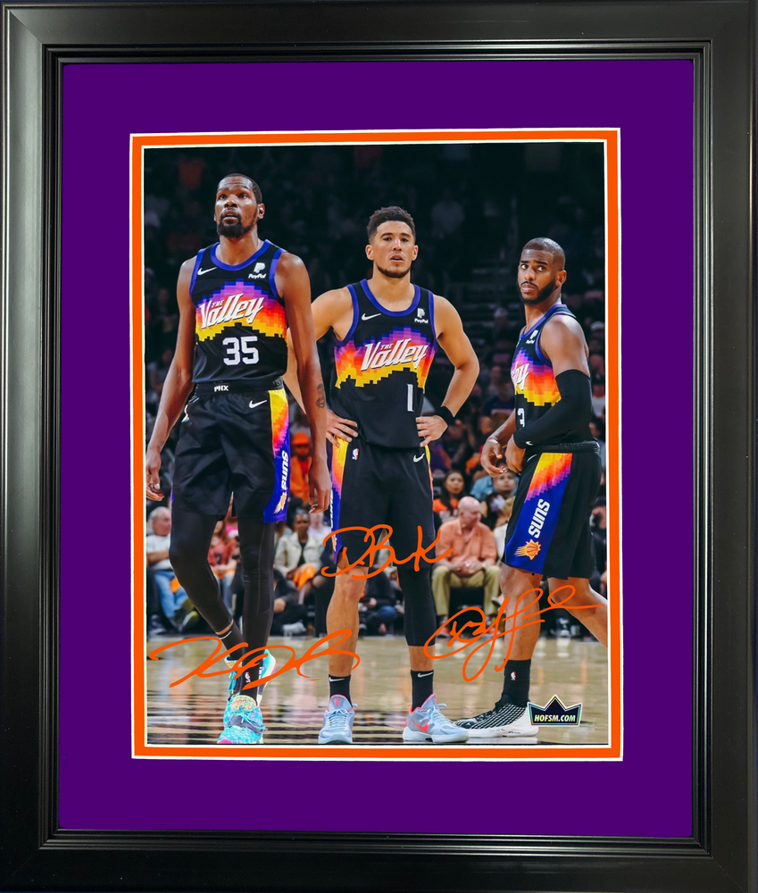 Framed Kevin Durant Devin Booker Chris Paul Phoenix Suns Facsimile Laser Engraved Signature Auto 11"x14" Basketball Photo HOFSM Holo (ONLINE ORDER ONLY)