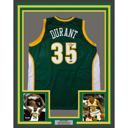 Framed Facsimile Autographed Kevin Durant 35x39 Seattle Rookie Green Reprint Laser Auto Basketball Jersey (ONLINE ORDER ONLY)