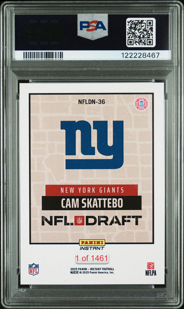 Graded 2025 Panini Instant Cam Skattebo #NFLDN36 NFL Draft Night Rookie RC Football Card PSA 10 Gem Mint (ONLINE ORDER ONLY)