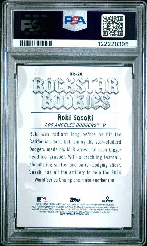 Graded 2025 Topps Bowman Roki Sasaki #RR20 Rockstar Rookies Rookie RC Baseball Card PSA 9 Mint (ONLINE ORDER ONLY)