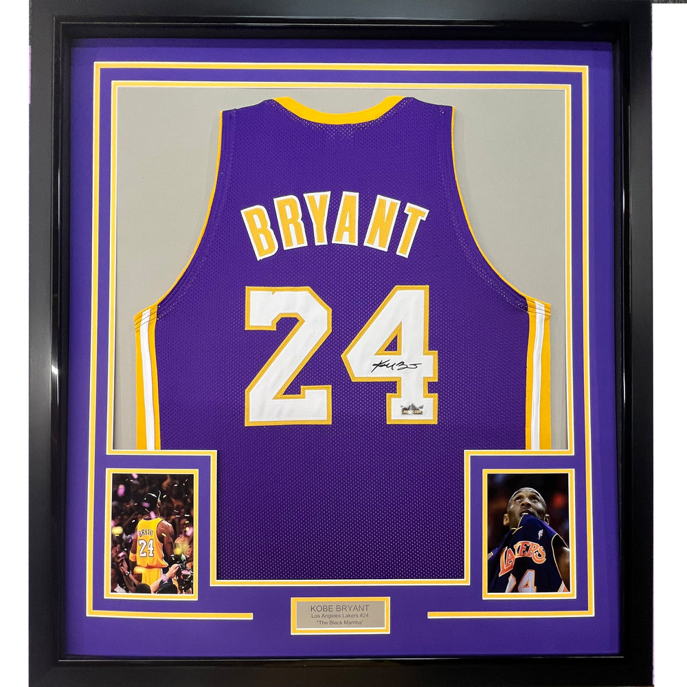 Framed Facsimile Autographed Kobe Bryant 35x39 #24 Los Angeles LA Purple Reprint Laser Auto Basketball Jersey Size Men's XL (ONLINE ORDER ONLY)