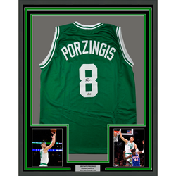 Framed Facsimile Autographed Kristaps Porzingis 35x39 Boston Green Reprint Laser Auto Basketball Jersey (ONLINE ORDER ONLY)