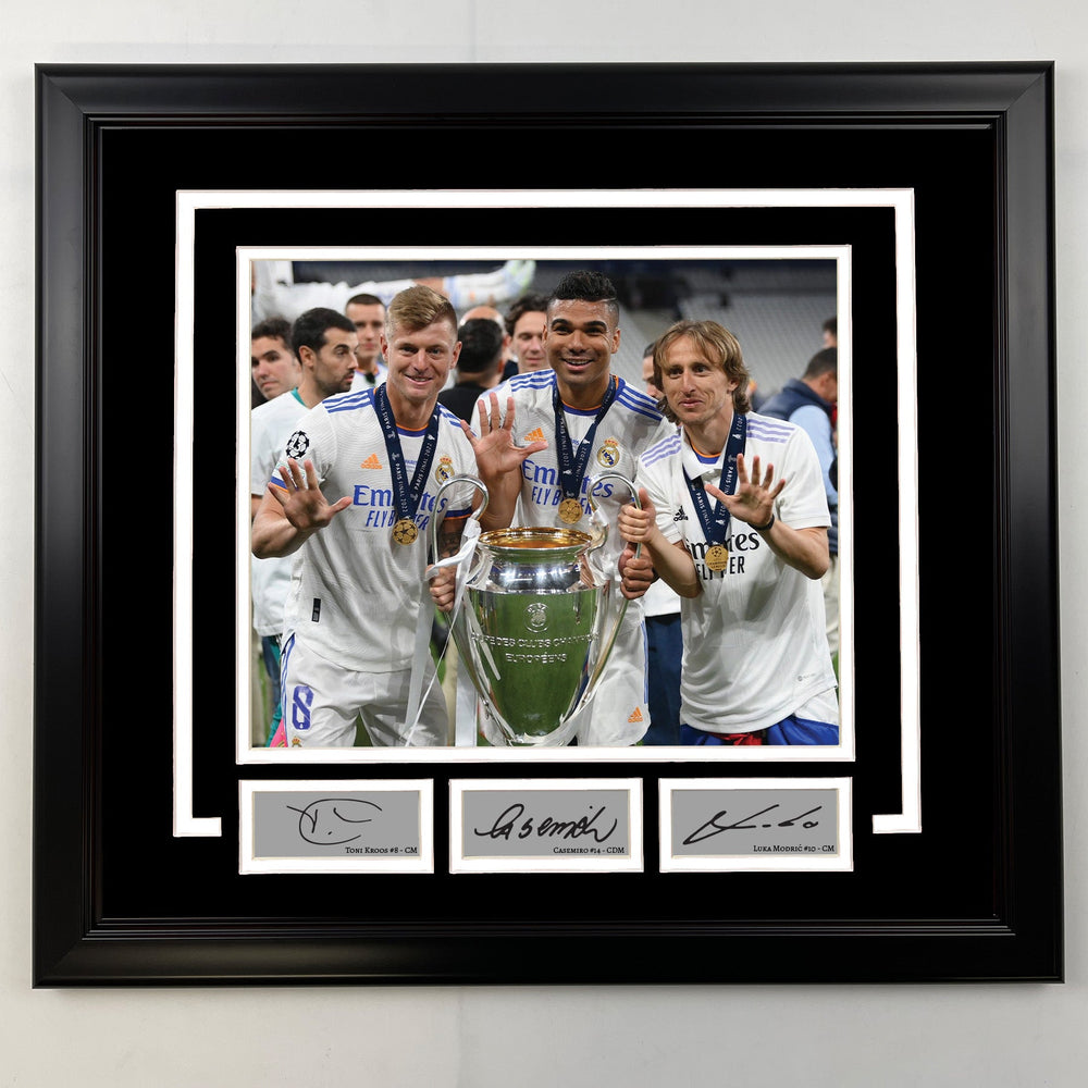Framed Toni Kroos, Casemiro and Luka Modric Facsimile Laser Engraved Signatures Real Madrid 19x21 Soccer Photo (ONLINE ORDER ONLY)