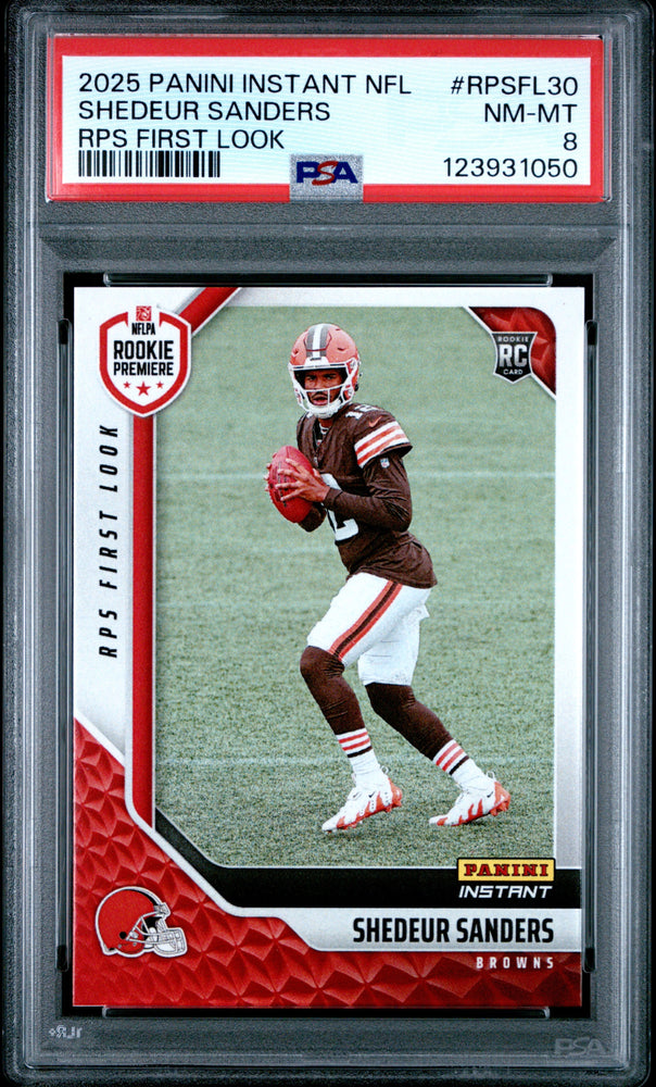 Graded 2025 Panini Instant Shedeur Sanders #RPSFL30 RPS First Look Rookie RC Football Card PSA 8 Near Mint (ONLINE ORDER ONLY)