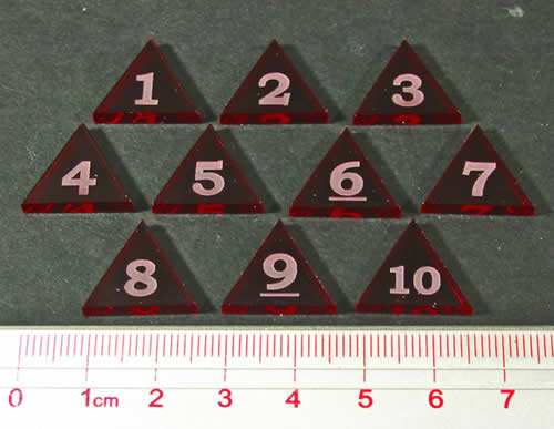 LAOTS425TRD Translucent Red Mini Numbered 1 to 10 Triangles 10ct (ONLINE ORDER ONLY)