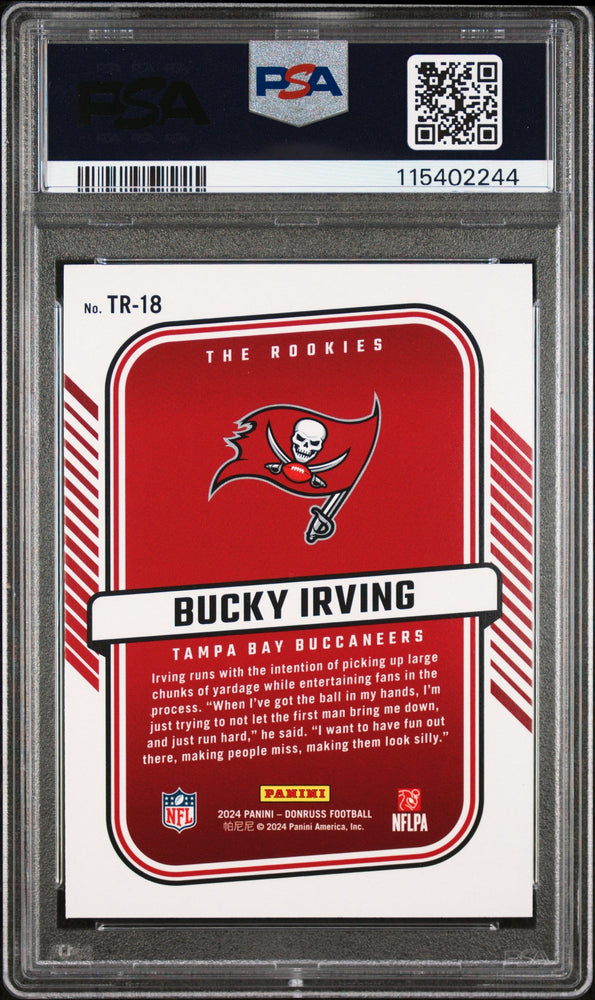 Graded 2024 Panini Donruss Bucky Irving #TR18 The Rookies Rookie RC Football Card PSA 10 Gem Mint (ONLINE ORDER ONLY)