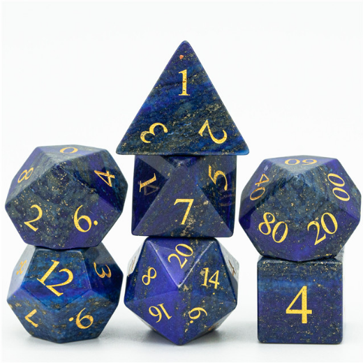 Lapis Lazuli - Gemstone Engraved with Gold RPG Dice Set (ONLINE ORDER ONLY)
