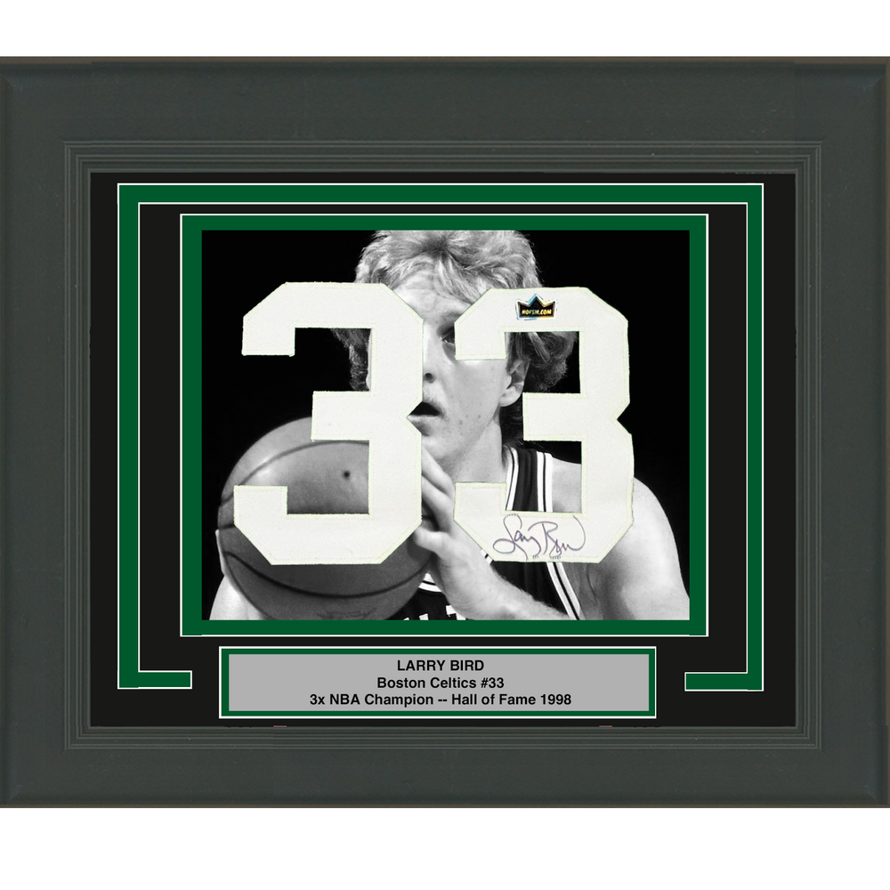Framed Larry Bird Facsimile Autographed Jersey Number 23x21 Boston Celtics Reprint Laser Auto Basketball Photo (ONLINE ORDER ONLY)
