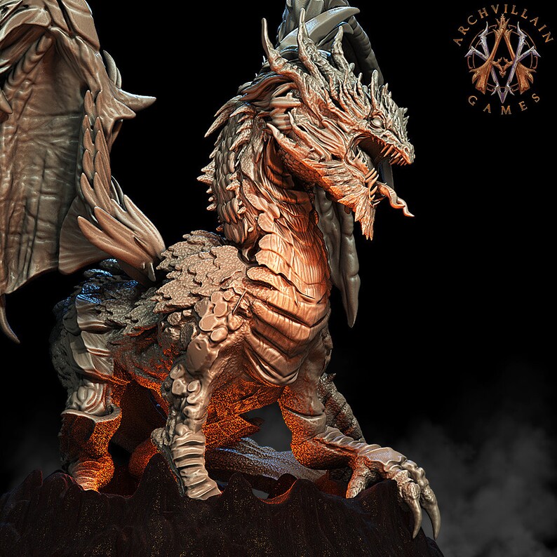 3D Printed Archvillain Games - Lava Dragon 28mm 32mm D&D (Online Only)