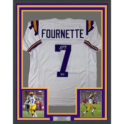 Framed Facsimile Autographed Leonard Fournette 35x39 LSU White Reprint Laser Auto College Football Jersey Size Men's XL (ONLINE ORDER ONLY)