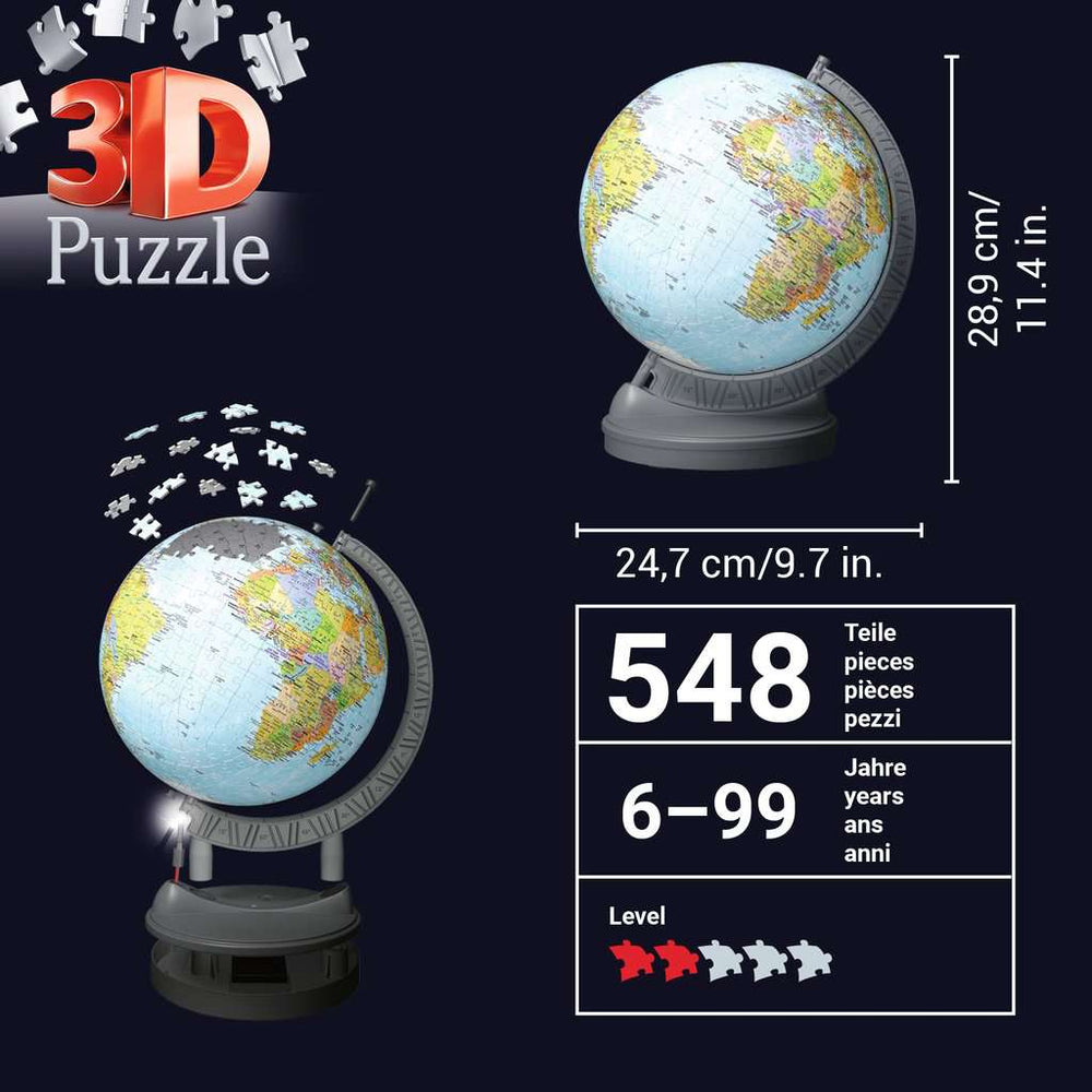 Light-Up Globe with Stand 548 Piece 3D Jigsaw Puzzle Ravensburger (ONLINE ORDER ONLY)
