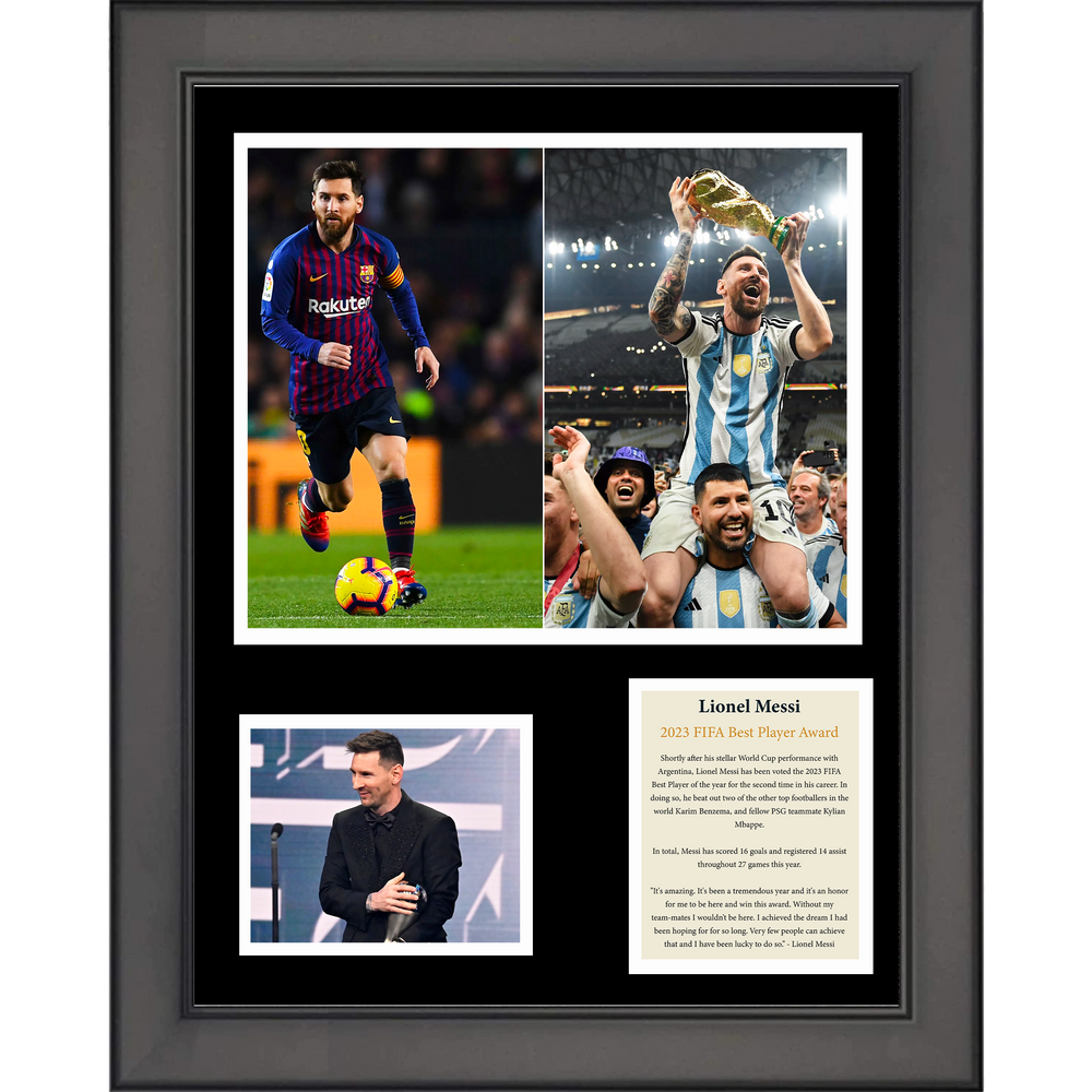 Framed Lionel Messi 2023 FIFA Best Player Award Soccer Futbol 11"x14" Three Photo Collage (ONLINE ORDER ONLY)