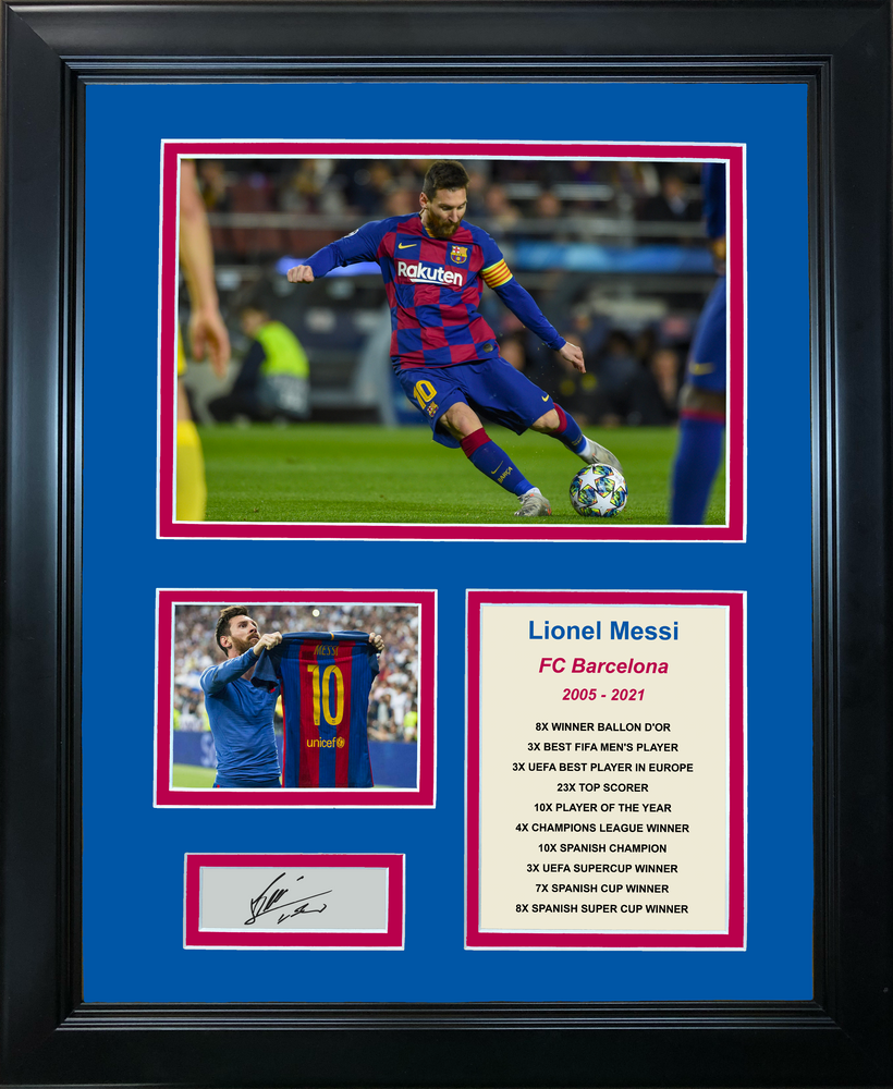 Framed Lionel Messi Facsimile Laser Engraved Signature Auto FC Barcelona Soccer Futbol 11"x14" Photo Sig Collage (ONLINE ORDER ONLY)