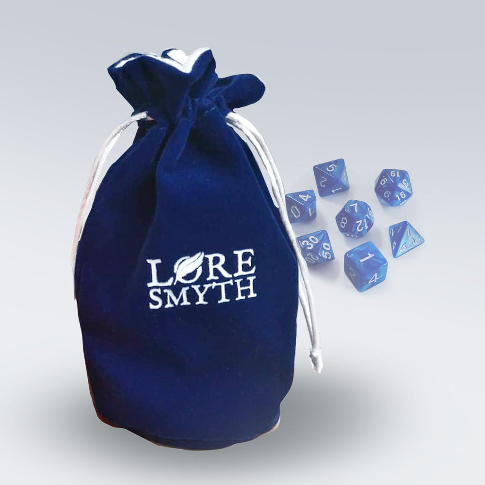 Blue Loresmyth Dice Bag with Dice Inside (ONLINE ORDER ONLY)