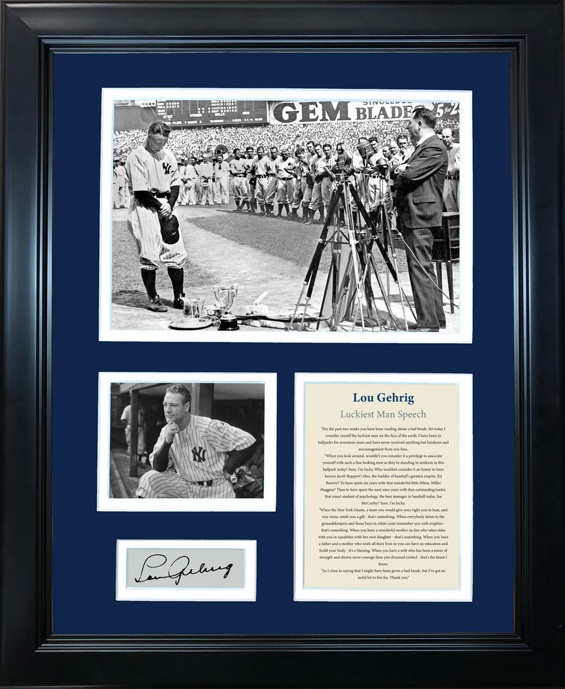 Framed Lou Gehrig Luckiest Man Speech Facsimile Laser Engraved Signature Auto New York Yankees Baseball 11"x14" Photo Sig Collage (ONLINE ORDER ONLY)