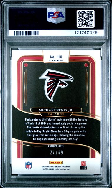 Graded 2024 Panini Select Michael Penix Jr #110 /49 Red Disco Rookie RC Football Card PSA 10 Gem Mint (ONLINE ORDER ONLY)