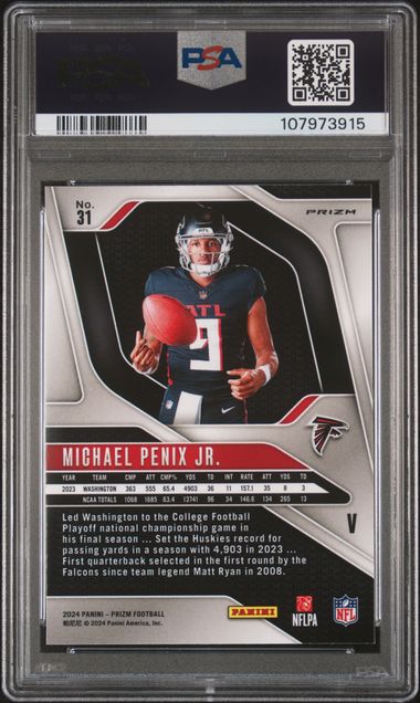 Graded 2024 Panini Prizm Rookie Variation Michael Penix Jr #31 Rookie RC Football Card PSA 10 Gem Mint (ONLINE ORDER ONLY)