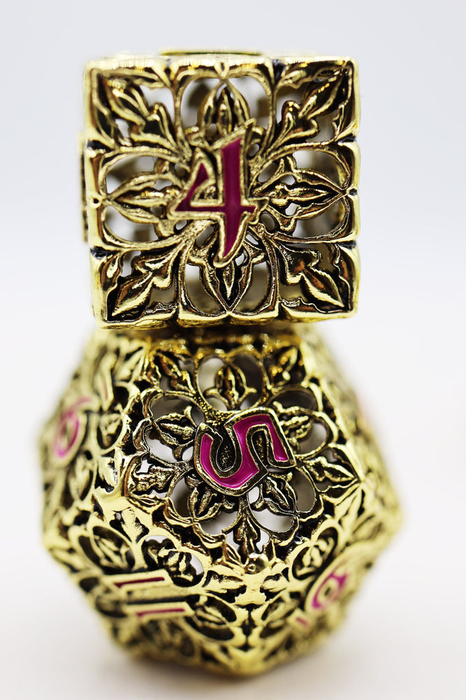 Fleur de Lis: Gilded Magenta - Hollow Metal RPG Dice Set (ONLINE ORDER ONLY)