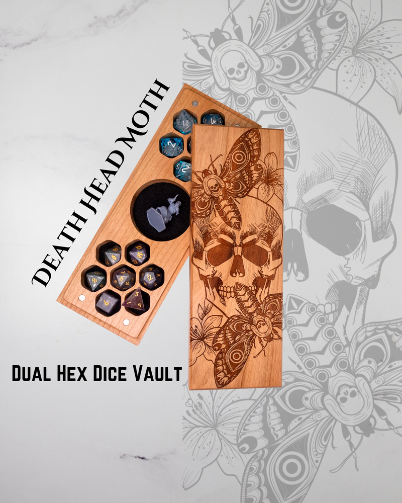 Death Head Moth | Engraved Dual Hex Dice Vault (ONLINE ORDER ONLY)