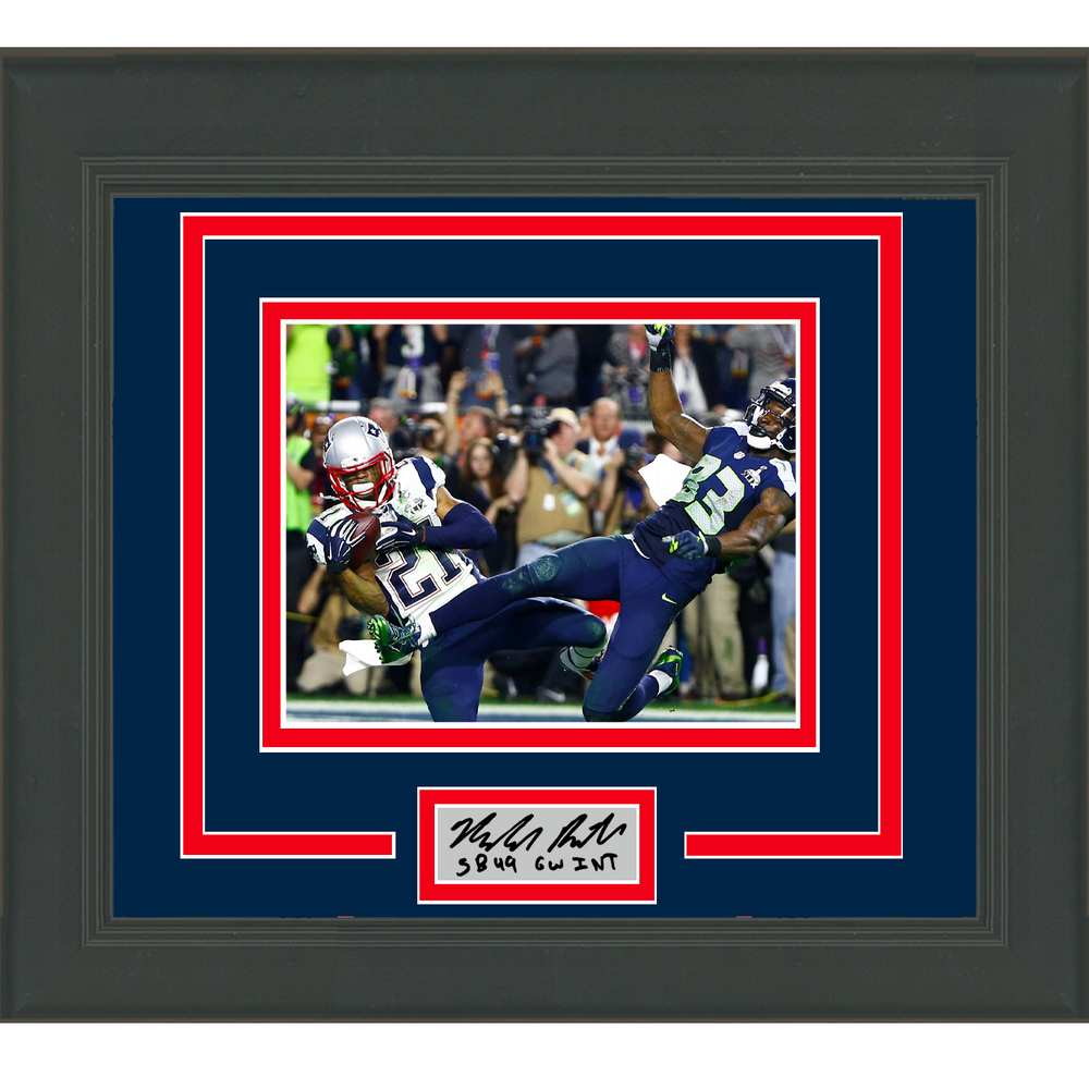 Framed Malcolm Butler SB XLIX Interception Facsimile Laser Engraved Signature Auto New England Patriots 11x14 Football Photo (ONLINE ORDER ONLY)