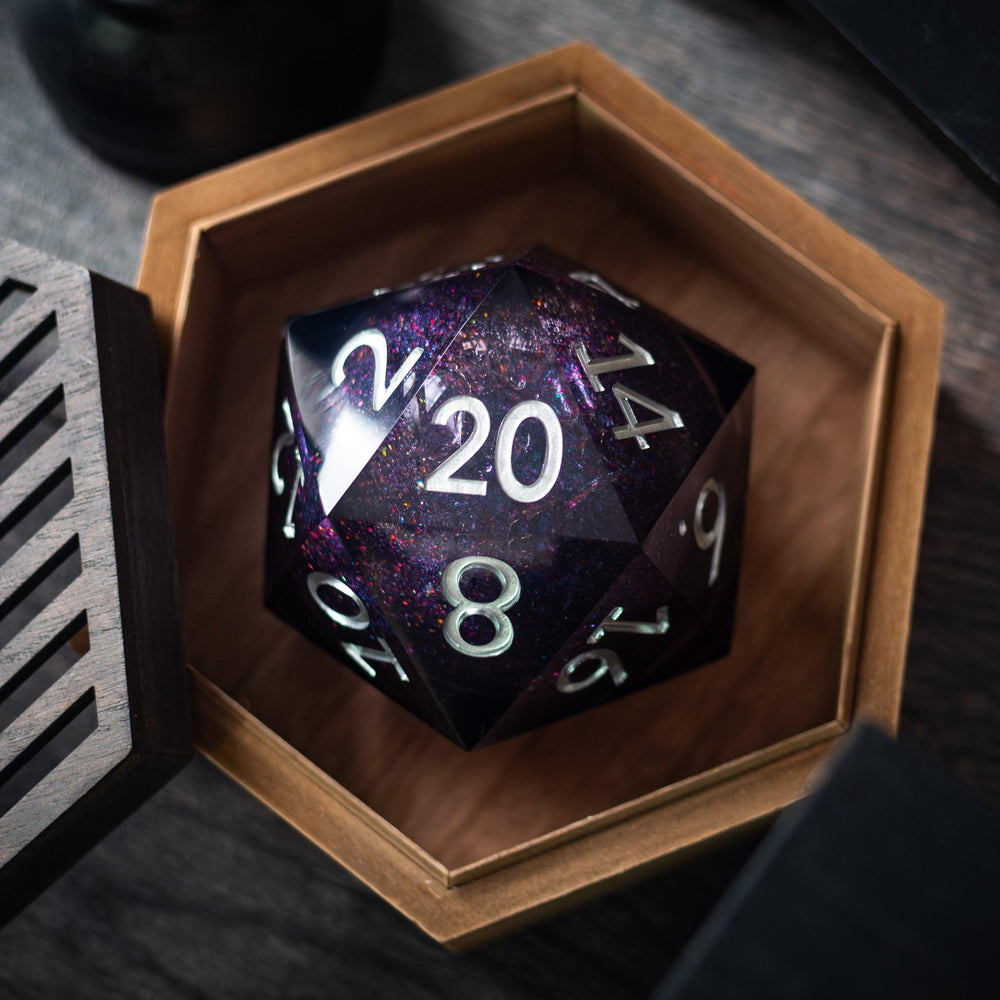 Massive Black Rainbow Glitter Liquid Core 95MM Chonk Handmade Resin Dice And Box (ONLINE ORDER ONLY)