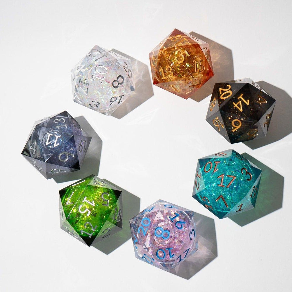 Massive Dark Black And Foil Liquid Core 95MM Chonk Handmade Resin Dice And Box (ONLINE ORDER ONLY)