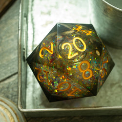 Massive Dark Black And Foil Liquid Core 95MM Chonk Handmade Resin Dice And Box (ONLINE ORDER ONLY)