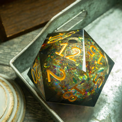 Massive Dark Black And Foil Liquid Core 95MM Chonk Handmade Resin Dice And Box (ONLINE ORDER ONLY)