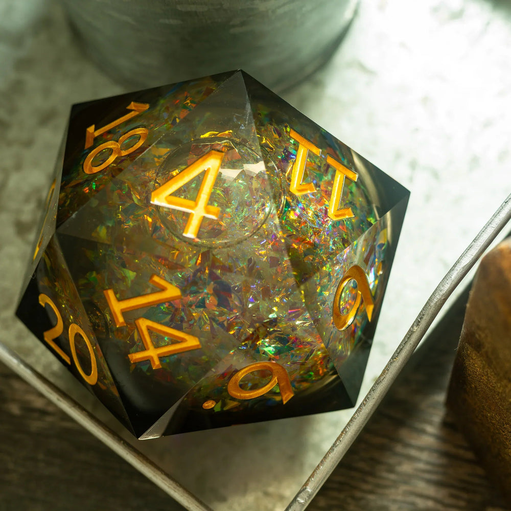 Massive Dark Black And Foil Liquid Core 95MM Chonk Handmade Resin Dice And Box (ONLINE ORDER ONLY)
