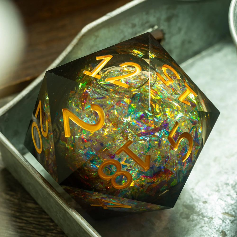 Massive Dark Black And Foil Liquid Core 95MM Chonk Handmade Resin Dice And Box (ONLINE ORDER ONLY)