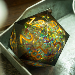 Massive Dark Black And Foil Liquid Core 95MM Chonk Handmade Resin Dice And Box (ONLINE ORDER ONLY)