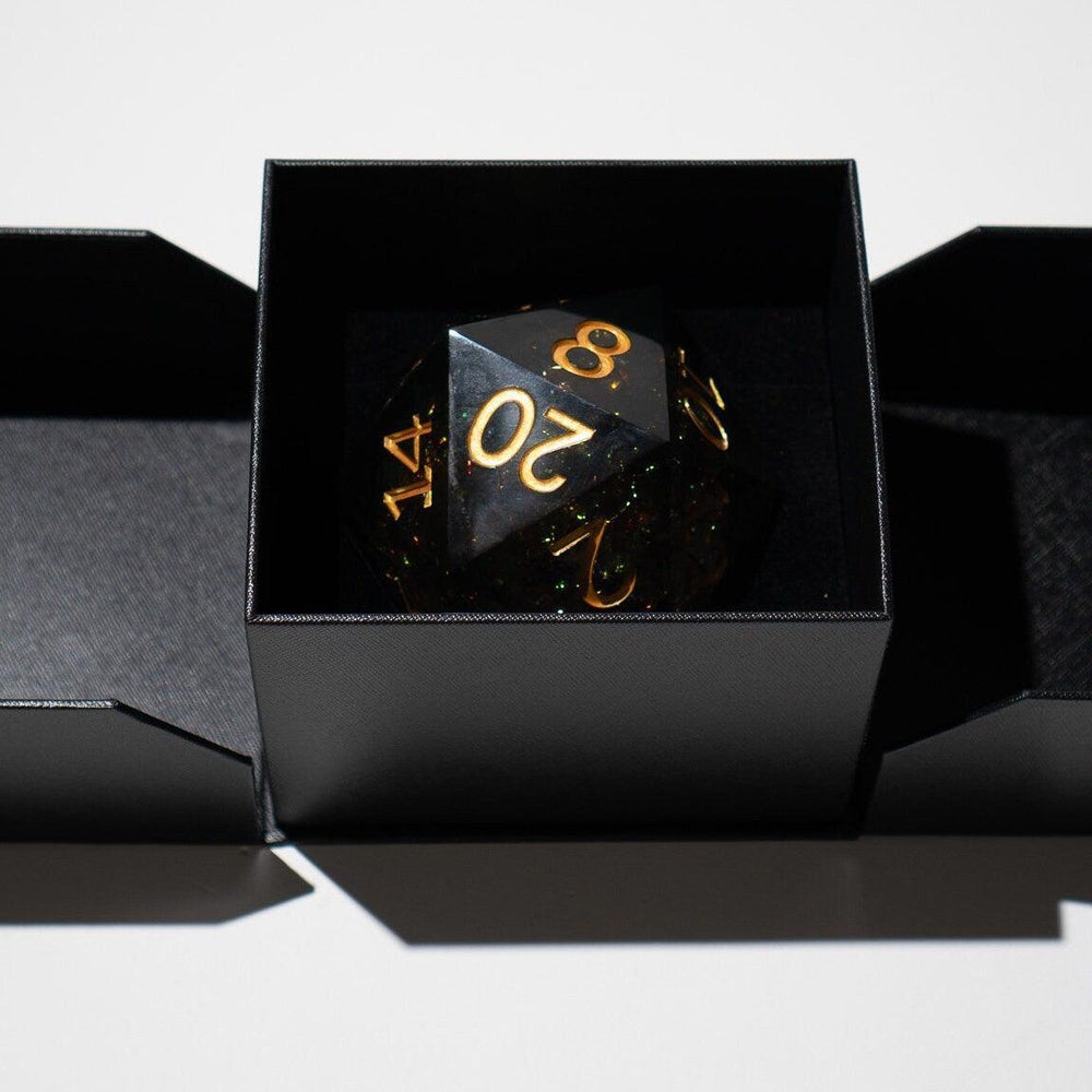 Massive Dark Black And Foil Liquid Core 95MM Chonk Handmade Resin Dice And Box (ONLINE ORDER ONLY)