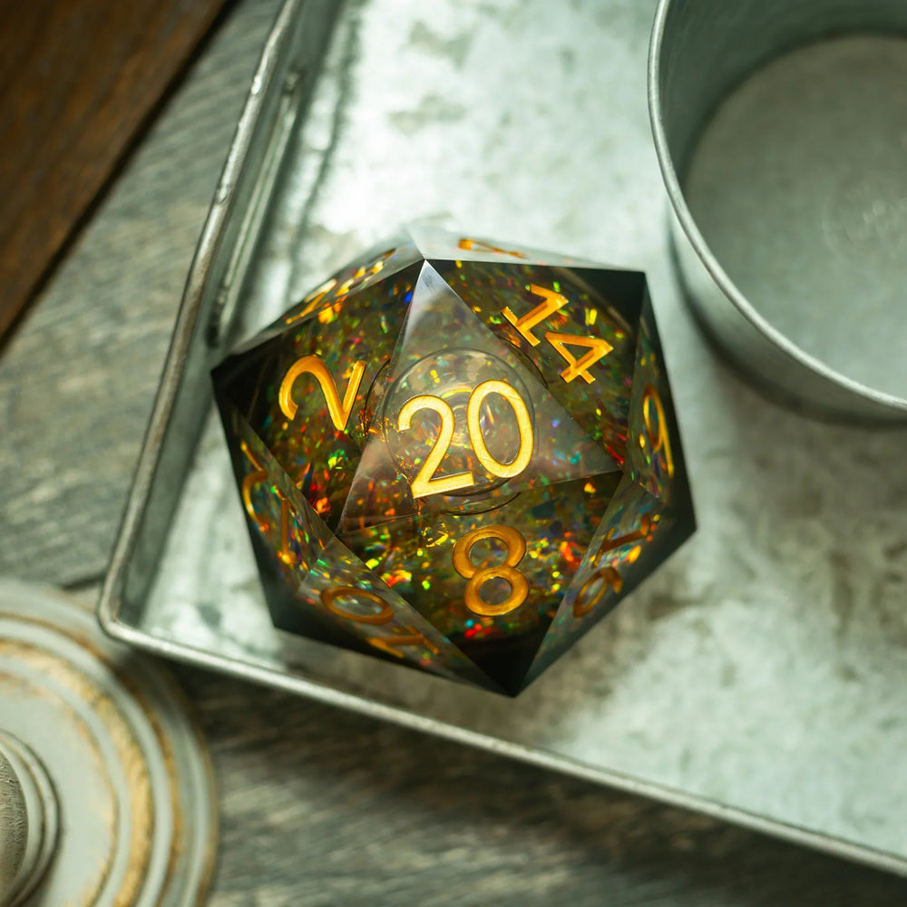 Massive Dark Black And Foil Liquid Core 95MM Chonk Handmade Resin Dice And Box (ONLINE ORDER ONLY)