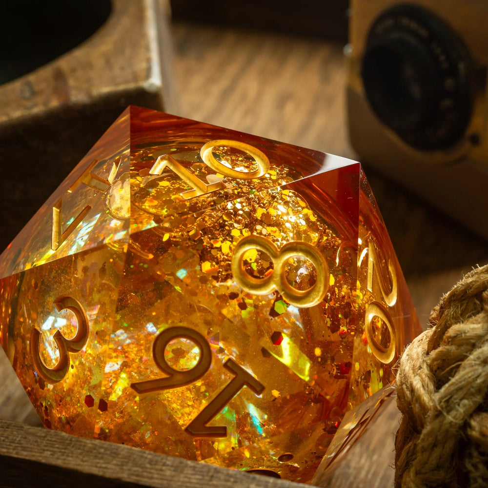 Massive Gold And Glitter Fireball Liquid Core 95MM Chonk Handmade Resin Dice And Box (ONLINE ORDER ONLY)