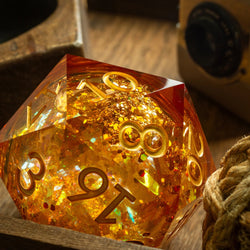 Massive Gold And Glitter Fireball Liquid Core 95MM Chonk Handmade Resin Dice And Box (ONLINE ORDER ONLY)