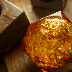 Massive Gold And Glitter Fireball Liquid Core 95MM Chonk Handmade Resin Dice And Box (ONLINE ORDER ONLY)