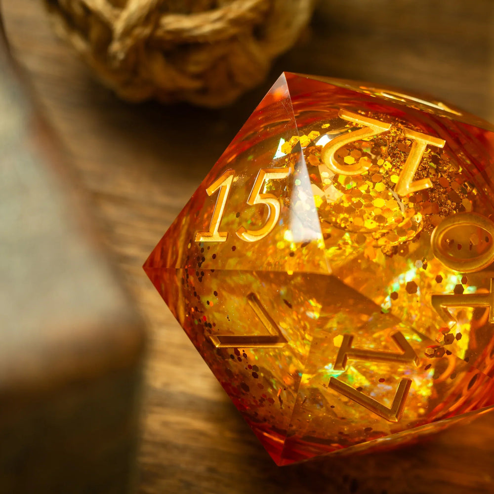Massive Gold And Glitter Fireball Liquid Core 95MM Chonk Handmade Resin Dice And Box (ONLINE ORDER ONLY)