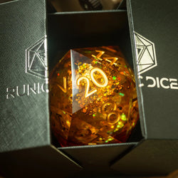Massive Gold And Glitter Fireball Liquid Core 95MM Chonk Handmade Resin Dice And Box (ONLINE ORDER ONLY)