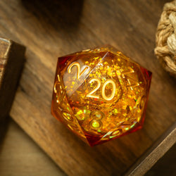 Massive Gold And Glitter Fireball Liquid Core 95MM Chonk Handmade Resin Dice And Box (ONLINE ORDER ONLY)