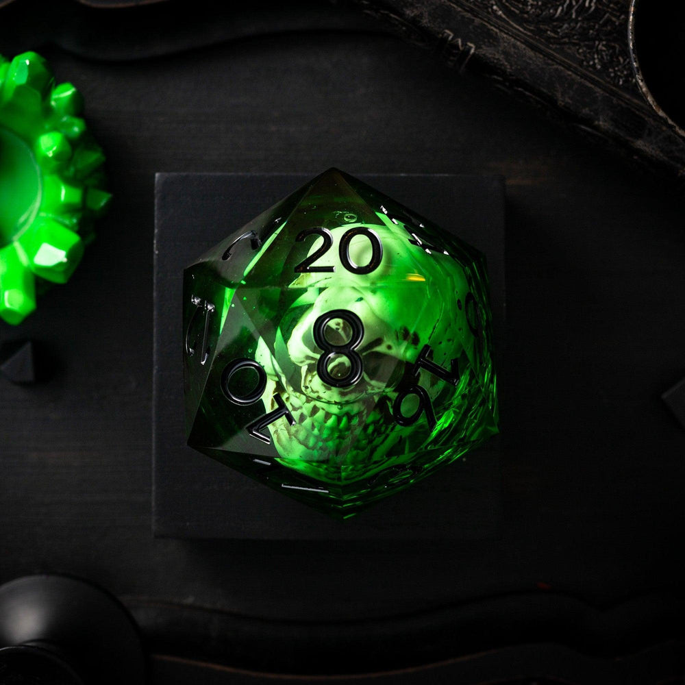 Massive Green Skull Liquid Core 95MM Chonk Handmade Resin Dice And Box (ONLINE ORDER ONLY)