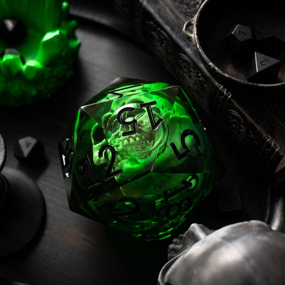 Massive Green Skull Liquid Core 95MM Chonk Handmade Resin Dice And Box (ONLINE ORDER ONLY)