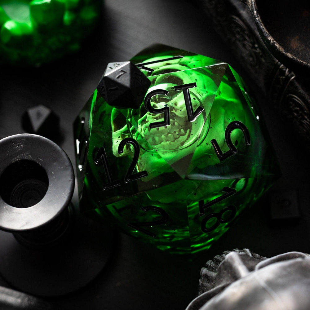 Massive Green Skull Liquid Core 95MM Chonk Handmade Resin Dice And Box (ONLINE ORDER ONLY)