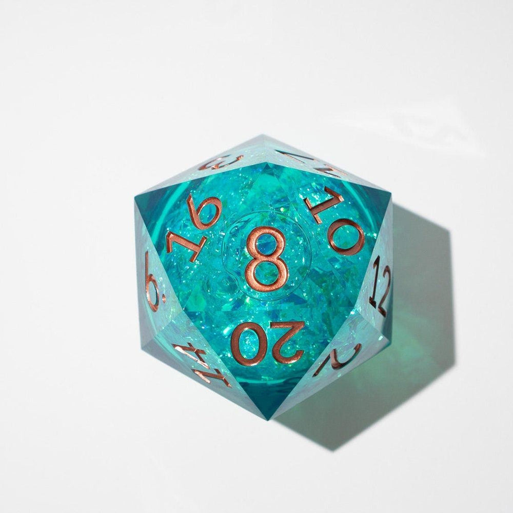 Massive Sea Green Teal Liquid Core 95MM Chonk Handmade Resin Dice And Box (ONLINE ORDER ONLY)