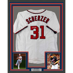 Framed Facsimile Autographed Max Scherzer 35x39 Washington White Reprint Laser Auto Baseball Jersey (ONLINE ORDER ONLY)
