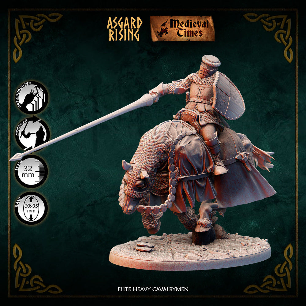 3D Printed Asgard Rising Medieval Elite Heavy Cavalrymen 28 32 mm Wargaming DnD (Online Only)