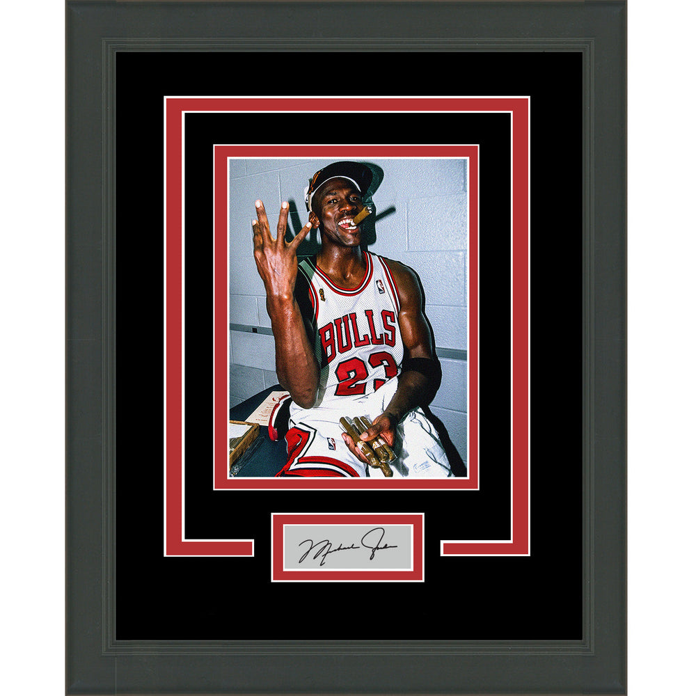 Framed Michael Jordan Facsimile Laser Engraved Signature Auto Chicago Bulls 11x14 Basketball Photo (ONLINE ORDER ONLY)