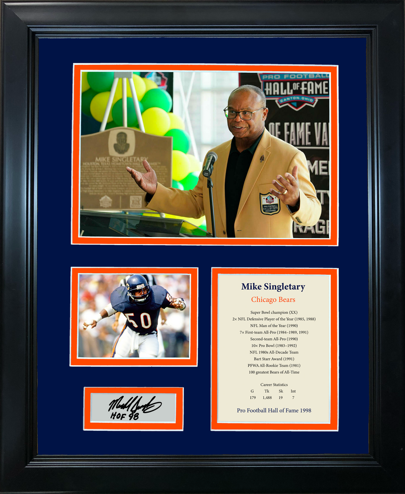 Framed Mike Singletary Hall of Fame Facsimile Laser Engraved Signature Auto Chicago Bears 11"x14" Photo Sig Collage (ONLINE ORDER ONLY)